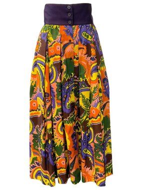 Sara Roka Purple / Yellow Multi Floral Print Isha Midi Skirt